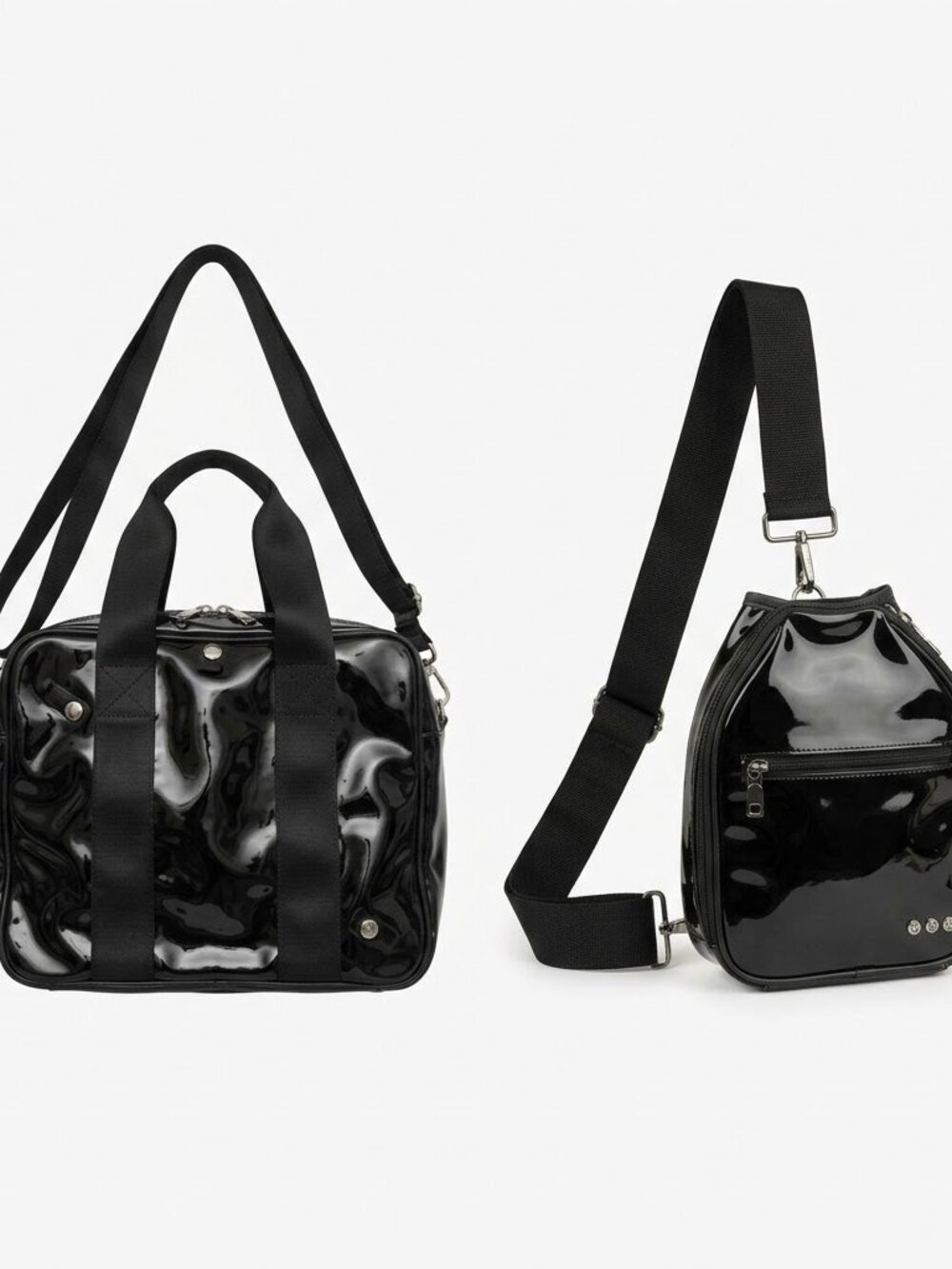 NWT Pretty Simple Black Shiny Tote Crossbody 2pc Set New In Pack